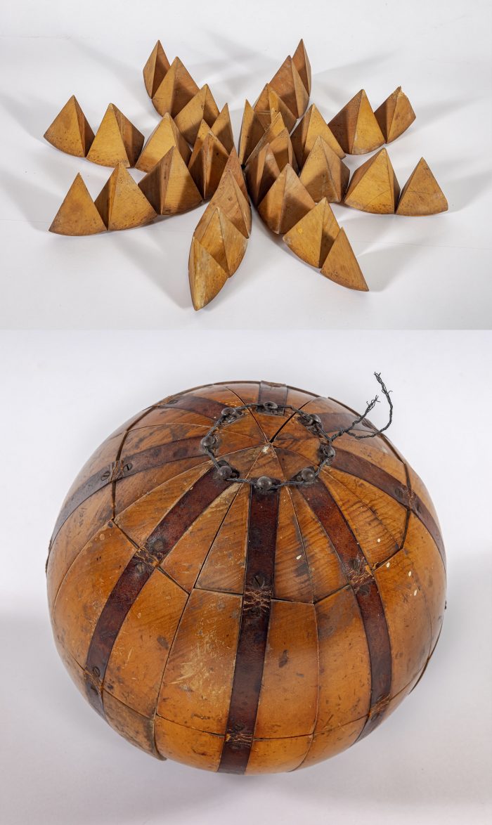 Photo of wooden sphere teaching aid collapsed and expanded